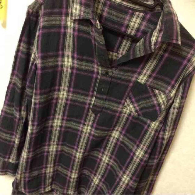 ロングネルシャツ♡黒×紫 レディースのトップス(シャツ/ブラウス(長袖/七分))の商品写真