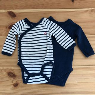 プチバトー(PETIT BATEAU)のPETIT BATEAU (プチバトー) 長袖ロンパース2枚 1m/54cm(ロンパース)