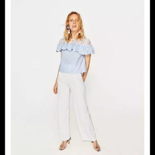 ザラ(ZARA)の美品♡レースフリルトップス(カットソー(半袖/袖なし))