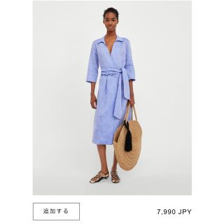 ザラ(ZARA)のzara リネンミディワンピース 今季 XS(ひざ丈ワンピース)