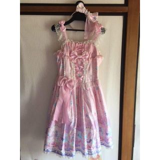 アンジェリックプリティー(Angelic Pretty)のMarine Kingdom ジャンパースカートとカチューシャセットピンク(ひざ丈ワンピース)