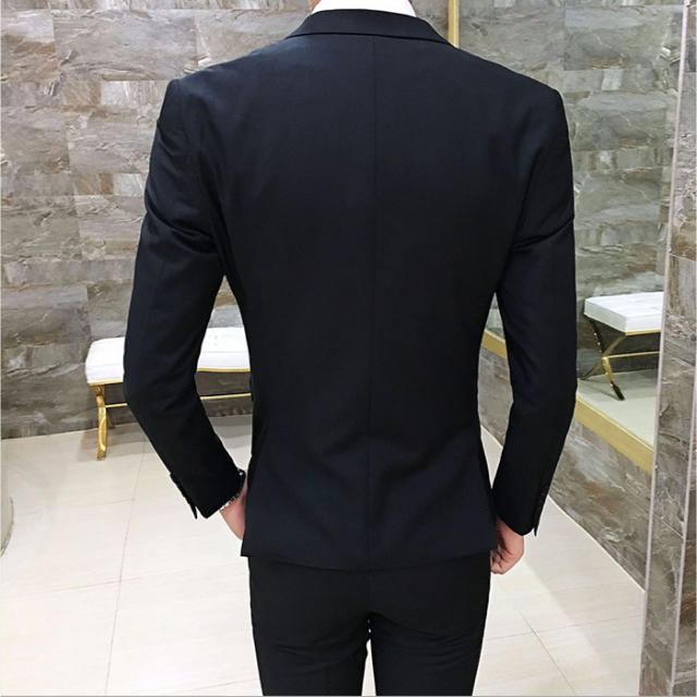 【セットアップ♪】スーツ3点セット 春夏 細身 オルチャン 韓国 ブラックXL メンズのスーツ(セットアップ)の商品写真