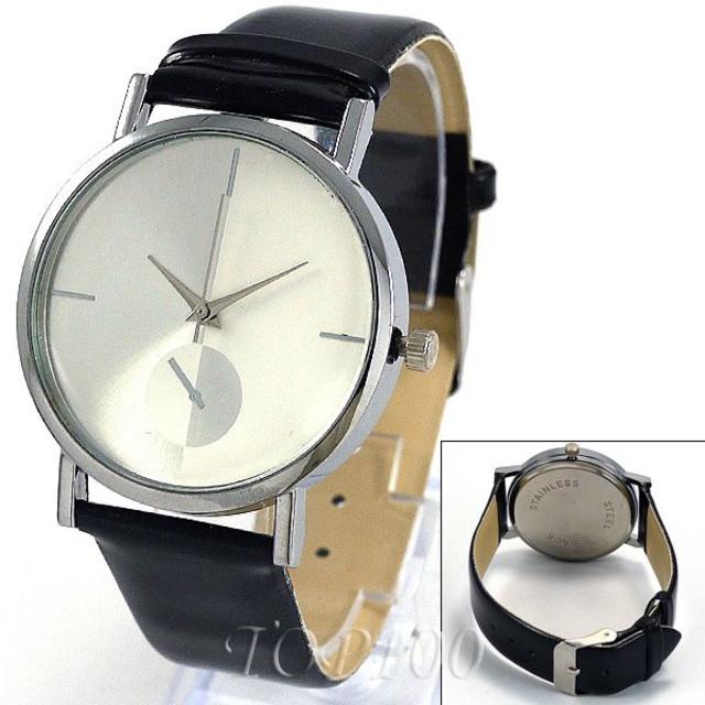 腕時計 レディース メンズ 黒 ブラック シルバー 革ベルト 安い 0049 レディースのファッション小物(腕時計)の商品写真
