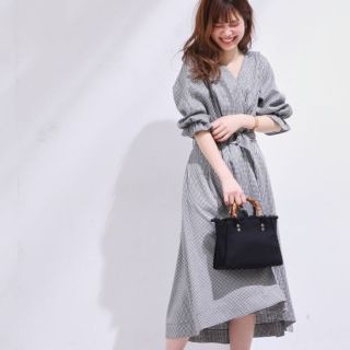 ナチュラルクチュール(natural couture)の美品★ナチュラルクチュールカシュクールワンピース★ギンガムチェック(ひざ丈ワンピース)