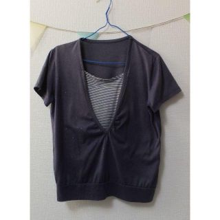 ベルメゾン(ベルメゾン)の半袖授乳服　L　紺(マタニティトップス)