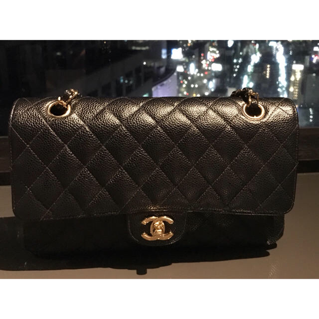 シャネル CHANEL マトラッセ 黒×ゴールド キャビアスキン バッグ 正規品