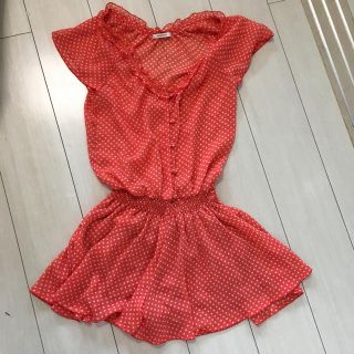 オレンジロンパース♡ドット柄美品(オールインワン)