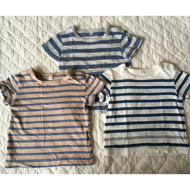 MUJI (無印良品)(ムジルシリョウヒン)の無印 Tシャツ ボーダー 80cm 3枚セット キッズ/ベビー/マタニティのベビー服(~85cm)(Ｔシャツ)の商品写真