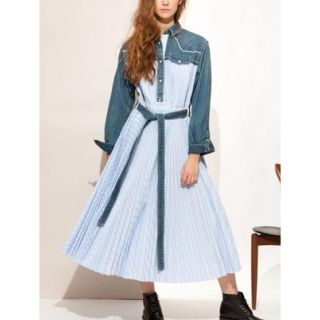 サカイ(sacai)の最終値下げsacai サカイ★デニムストライププリーツワンピース(ロングワンピース/マキシワンピース)