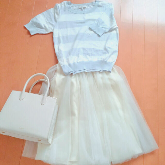 PROPORTION BODY DRESSING(プロポーションボディドレッシング)の♡プロポ ボーダーニット 半袖 ブルー♡ レディースのトップス(ニット/セーター)の商品写真