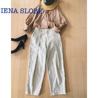 スローブイエナ(SLOBE IENA)のIENA SLOBE ストライプパンツ ルーズシルエット36 くるぶし丈 美品(カジュアルパンツ)