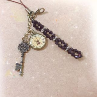 アンティークストラップ 鍵 時計♡ハンドメイド♡(キーホルダー/ストラップ)