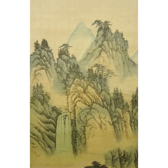 【模写】大幅掛軸 田中翠堂『彩色山水』絹本 肉筆 共箱 掛け軸 g04159