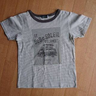 ベベ(BeBe)のBeBe 120 ベージュ/白 細ボーダー 半袖Tシャツ(Tシャツ/カットソー)