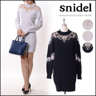 スナイデル(SNIDEL)のsnidel スナイデル シースルー刺繍ニットワンピース 新品 正規(ミニワンピース)