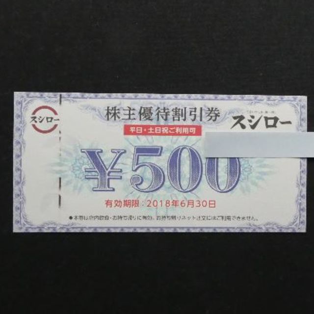 スシロー株主優待券1000円分（500円割引券×2枚）☆ポイント利用 チケットの優待券/割引券(レストラン/食事券)の商品写真