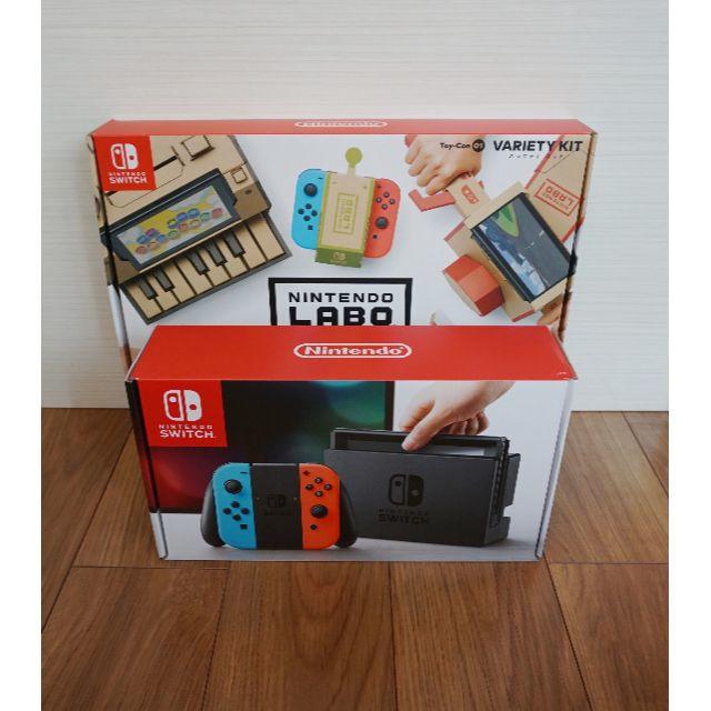 Nintendo Switch(ニンテンドースイッチ)の【新品】Nintendo Switch ネオンブルー＋ニンテンドーラボ LABO エンタメ/ホビーのゲームソフト/ゲーム機本体(家庭用ゲーム機本体)の商品写真