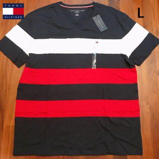 トミーヒルフィガー(TOMMY HILFIGER)のTOMMY　HILFIGER　ボーダーVネックTシャツ　（L）新品(Tシャツ/カットソー(半袖/袖なし))