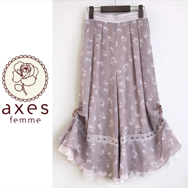 axes femme(アクシーズファム)の〈りんさま〉axes femme リボンとレース付花柄ワイドパンツ レディースのパンツ(バギーパンツ)の商品写真