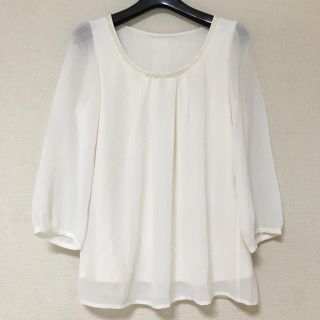 ミッシュマッシュ(MISCH MASCH)のミッシュマッシュ  パールビジューが可愛い七分袖シフォンブラウス  38(シャツ/ブラウス(長袖/七分))