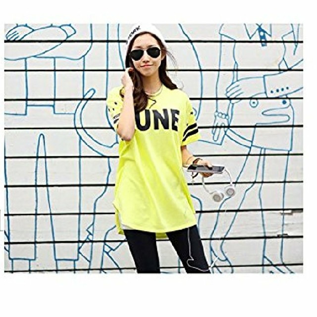 4L 新 半袖Tシャツ+レギンス 黄 大きいサイズ カジュアルウェア スポーツ レディースのトップス(Tシャツ(半袖/袖なし))の商品写真
