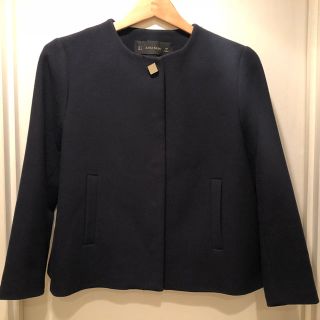 ザラ(ZARA)のZARA Basic 濃紺 Aライン ノーカラージャケット(ノーカラージャケット)