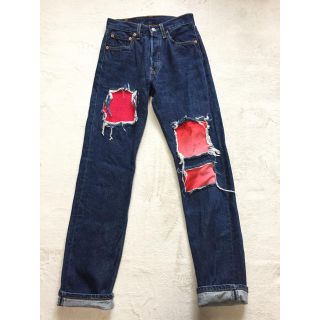 リーバイス(Levi's)のUSA リーバイス 501 リメイクジーンズ 着物和柄 W28 ハイウエスト(デニム/ジーンズ)