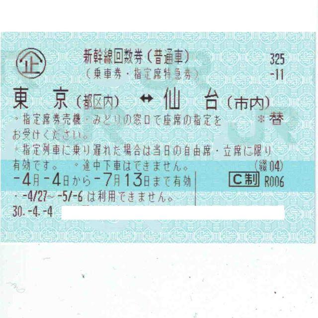 東京=新大阪 新幹線自由席回数券 往復分 6/5迄有効