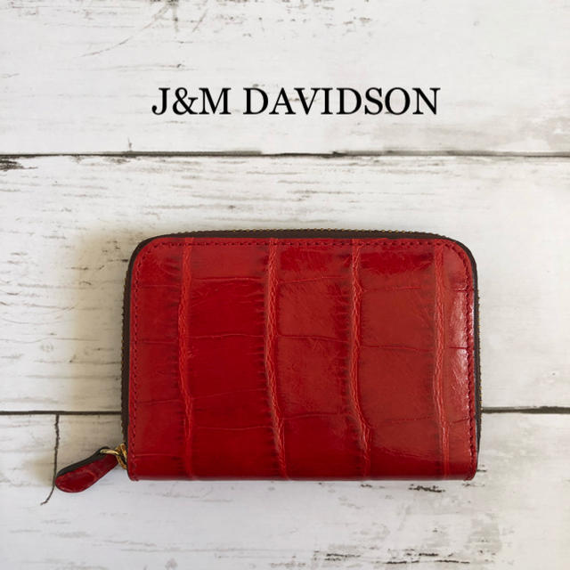 美品⭐️J&M DAVIDSON スモールジップ クロコ型押し レザーウォレット