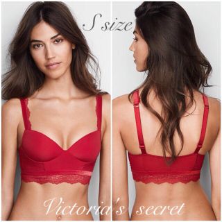 ヴィクトリアズシークレット(Victoria's Secret)の新品 ヴィクトリアシークレット サテン レース ブラレット 赤 インポート S(ブラ)