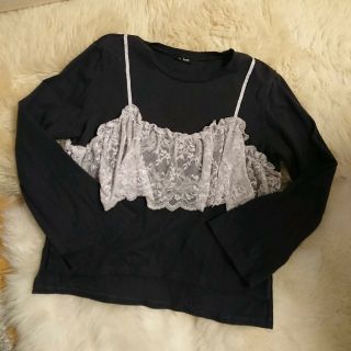 ダブルクローゼット(w closet)のw closet トップス カットソー グレー ピンク(カットソー(長袖/七分))