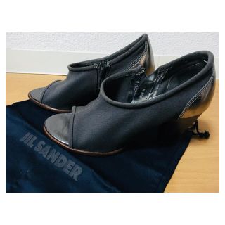 ジルサンダー(Jil Sander)のJIL SANDER キャンバス レザー 切替 オープントゥシューズ  37(ブーティ)