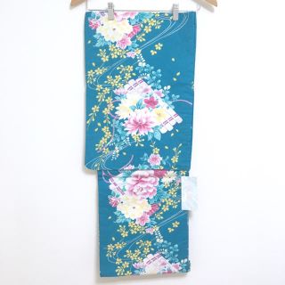 masam様専用♪13.新品 花浅葱色に赤、黄色 浴衣(浴衣)