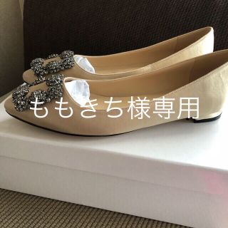 マノロブラニク(MANOLO BLAHNIK)のビジュー マノロ風 ベージュ シルク(ハイヒール/パンプス)