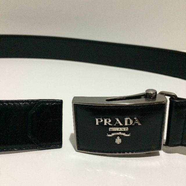 PRADA(プラダ)の新品未使用PRADAプラダ レザーベルトブラック38S 102センチブランドロゴ レディースのファッション小物(ベルト)の商品写真