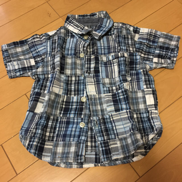 パッチワーク チェック 半袖シャツ キッズ/ベビー/マタニティのキッズ服男の子用(90cm~)(ブラウス)の商品写真