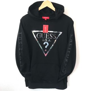 ゲス(GUESS)の日本未発売 新品 ☆ GUESS 3D メッキロゴ パーカー 黒 XL相当(パーカー)