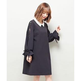 イング(INGNI)のINGNI☆新品♪レースMIXキャンディ袖＊配色襟付きサックワンピ(ひざ丈ワンピース)