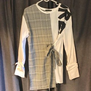 ザラ(ZARA)のZARA  ベルト付きカットソー新品タグなし  チェック(カットソー(半袖/袖なし))