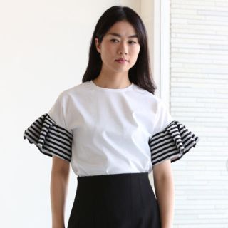 バーニーズニューヨーク(BARNEYS NEW YORK)の新品未使用品 完売 ボーダーズアットバルコニー RUFFLED TEE 36 白(Tシャツ(半袖/袖なし))