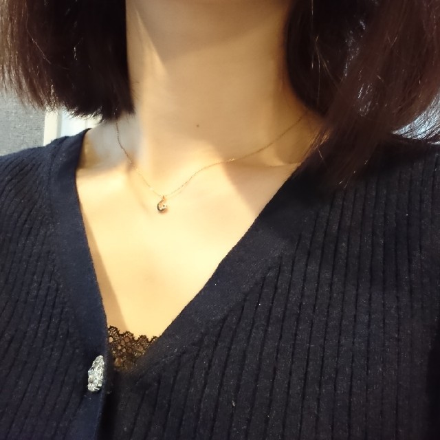 ete K10 0.01カラット 月 ネックレス ムーン レイヤー ダイヤモンド