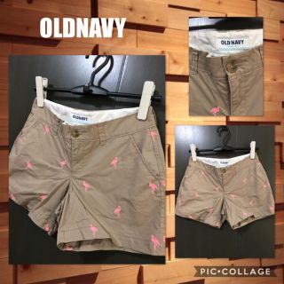 オールドネイビー(Old Navy)のOLD NAVY ショートパンツ フラミンゴ刺繍 薄手 サイズ1 M～L  美品(ショートパンツ)