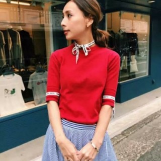 アメリヴィンテージ(Ameri VINTAGE)の【NNNy様専用】即完売！ラベルリボン付半袖ニット赤(カットソー(半袖/袖なし))