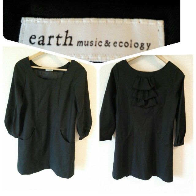 earth music & ecology(アースミュージックアンドエコロジー)の大きめ  黒 ワンピース 薄手 長そで ゆったり Mサイズ レディースのワンピース(ひざ丈ワンピース)の商品写真