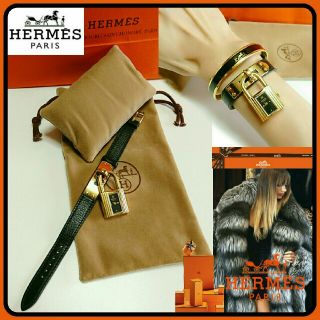 エルメス(Hermes)のHERMES 💖ケリーウォッチ気品溢れるブラック✖ゴールド 稼働中☆保存袋付き(腕時計)