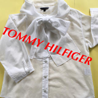 トミーヒルフィガー(TOMMY HILFIGER)のTOMMY HILFIGER ブラウス 七分袖 コットン ホワイト S タイ(シャツ/ブラウス(長袖/七分))
