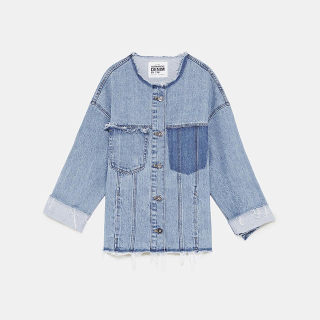 zara デニムジャケット ノーカラージャケット