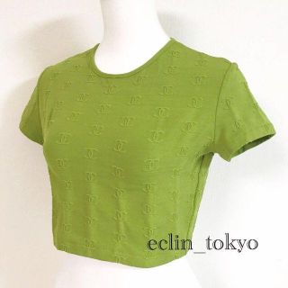 シャネル(CHANEL)のシャネル 全体にココマーク 刺繍 ショート丈 トップス 38【E771】(Tシャツ(半袖/袖なし))