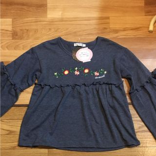 シマムラ(しまむら)の新品 しまむら 花 刺繍 リボン フリル 女児 キッズ スウェット プルオーバー(Tシャツ/カットソー)