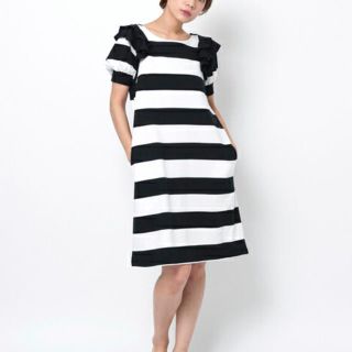 ミルクフェド(MILKFED.)の【MILKFED.】RUFFLE STRIPED DRESS(ひざ丈ワンピース)